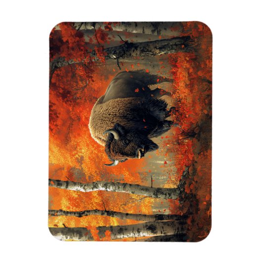 Bison im Herbstwald Artwork Magnet (Vertikal)