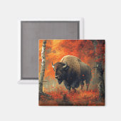 Bison im Herbstwald Artwork Magnet (Vorderseite/Rückseite)