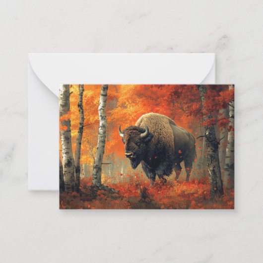 Bison im Herbstwald Artwork Mitteilungskarte (Vorderseite)