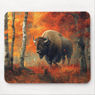 Bison im Herbstwald Artwork Mousepad