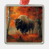 Bison im Herbstwald Artwork Ornament Aus Metall (Vorne)