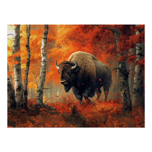 Bison im Herbstwald Artwork Poster (Vorderseite)