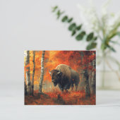 Bison im Herbstwald Artwork Postkarte (Stehend Vorderseite)