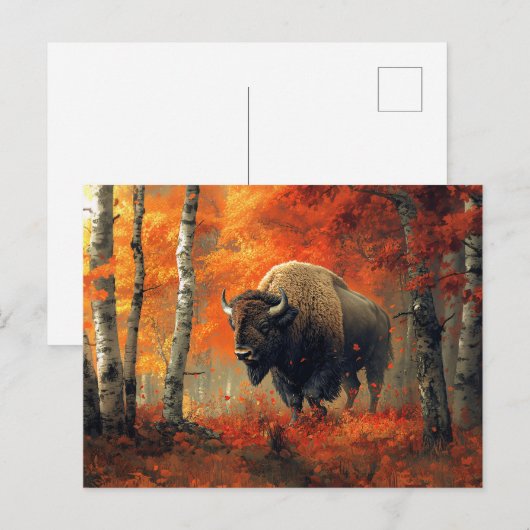 Bison im Herbstwald Artwork Postkarte (Vorne/Hinten)