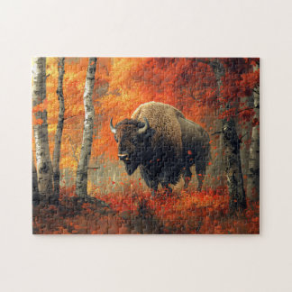 Bison im Herbstwald Artwork Puzzle