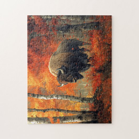 Bison im Herbstwald Artwork Puzzle (Vertikal)