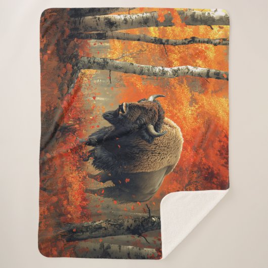 Bison im Herbstwald Artwork Sherpadecke (Vorderseite)