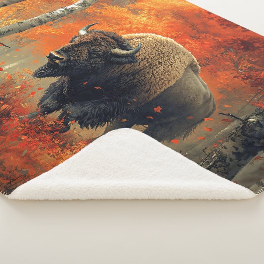 Bison im Herbstwald Artwork Sherpadecke (3/4)