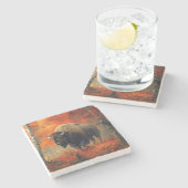 Bison im Herbstwald Artwork Steinuntersetzer (Seitenansicht)