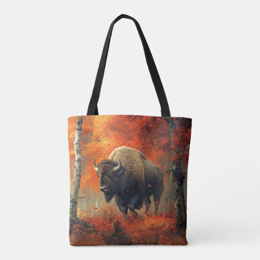 Bison im Herbstwald Artwork Tasche (Rückseite)