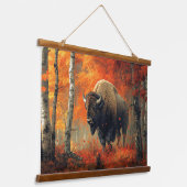 Bison im Herbstwald Artwork Wandteppich Mit Holzrahmen (Gewinkelt)