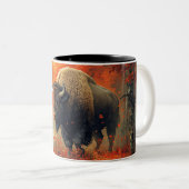 Bison im Herbstwald Artwork Zweifarbige Tasse (VorderseiteRechts)