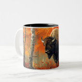 Bison im Herbstwald Artwork Zweifarbige Tasse (Vorderseite Links)