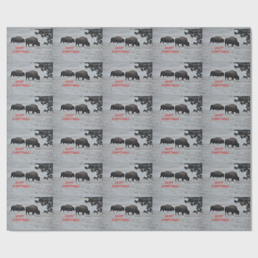 Bison im Schnee WeihnachtsPackpapier Geschenkpapier (Flach)