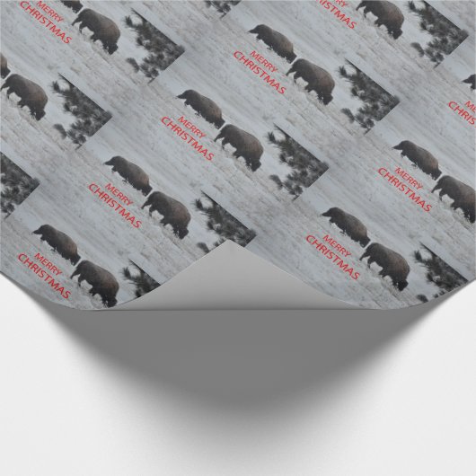Bison im Schnee WeihnachtsPackpapier Geschenkpapier (Ecke)