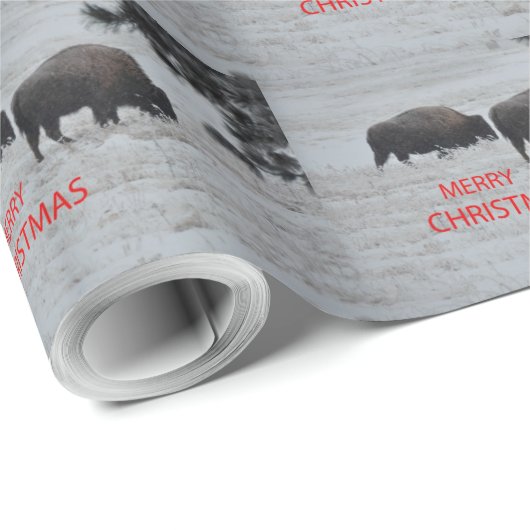 Bison im Schnee WeihnachtsPackpapier Geschenkpapier (Rolleneckpunkt)