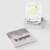 Bison im Winter Steinuntersetzer (Seitenansicht)