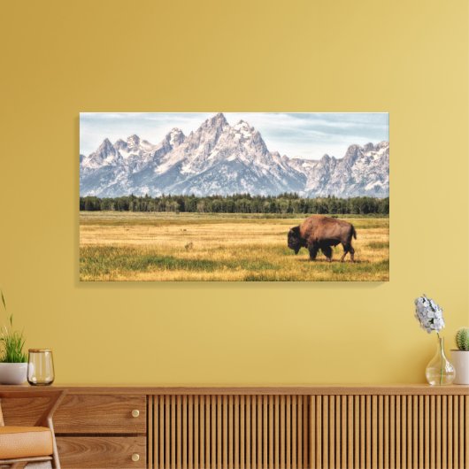 Bison in den Tetons Leinwanddruck (Insitu (Wohnzimmer))