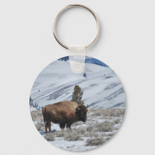 Bison in den Wintergebirgen von Yellowstone Schlüsselanhänger