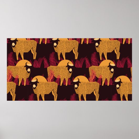 Bison in einem Feld mit hohem Gras, nahtlos Poster (Vorne)