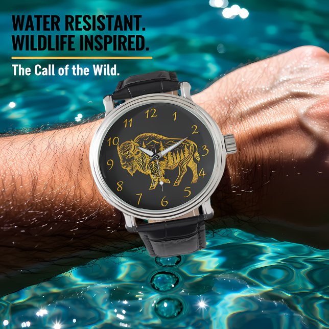 Bison in einer Walddarstellung Armbanduhr (Von Creator hochgeladen)