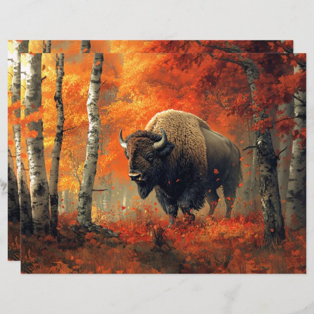 Bison in Herbst Woods Scrapbook Paper (Vorne/Hinten)