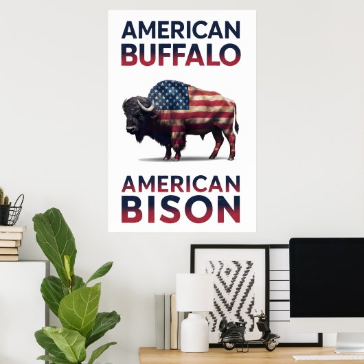 Bison in US Flagge ummantelt Poster (Heimbüro)