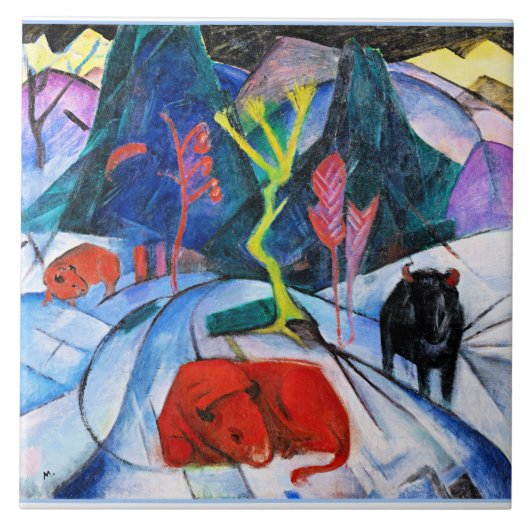 Bison in Winter, Gemälde von Franz Marc Fliese (Vorderseite)