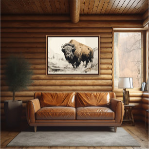 Bison in Woods Impressionist Painting - AI Poster