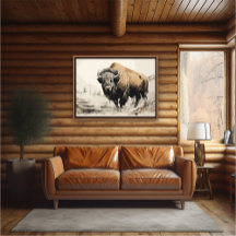 Bison in Woods Impressionist Painting - AI Poster