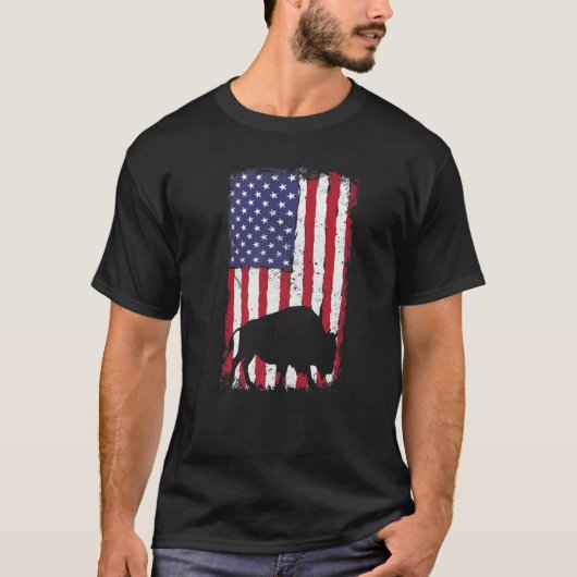 Bison Junting Hunter US American Flag Bison T-Shirt (Vorderseite)