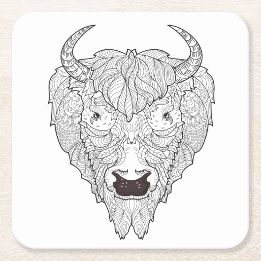 Bison-Kopf-Gekritzel Rechteckiger Pappuntersetzer (Vorderseite)
