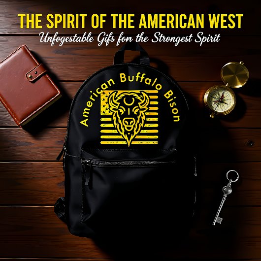 Bison mit amerikanischem Flaggenrahmen Bedruckter Rucksack