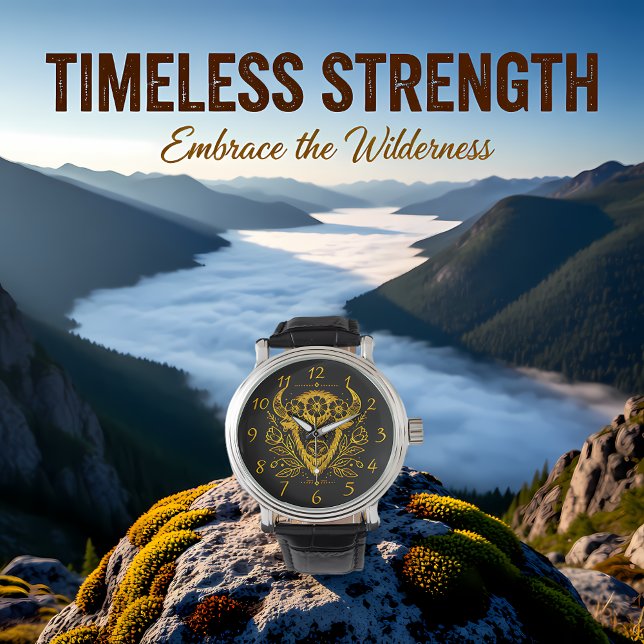 Bison mit Blumenkronen in komplizierter Gestaltung Armbanduhr (Von Creator hochgeladen)