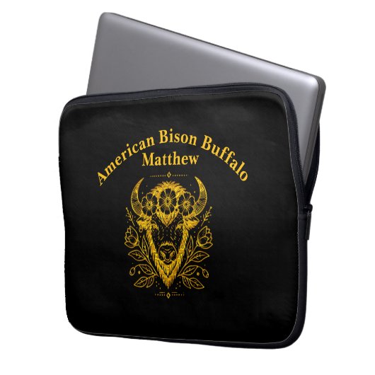 Bison mit Blumenkronen in komplizierter Gestaltung Laptopschutzhülle (Vorderseite Links)