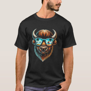 Bison Mit Brille Retro Sonnenbrille Büffel Kuh T-Shirt