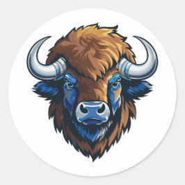 Bison mit großen Hörnern Runder Aufkleber