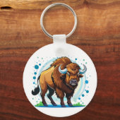 Bison mit großen Hörnern Schlüsselanhänger (Rückseite)