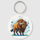 Bison mit großen Hörnern Schlüsselanhänger (Rückseite)