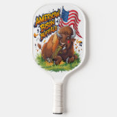 Bison mit US-Flagge im Gras Pickleball Schläger (Rückseite)