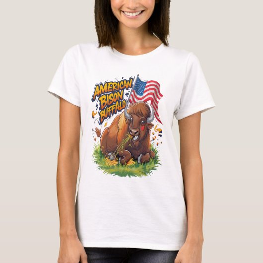 Bison mit US-Flagge im Gras T-Shirt (Vorderseite)