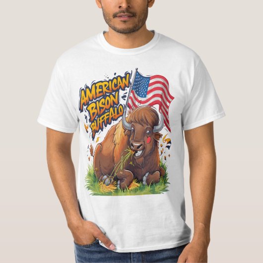Bison mit US-Flagge im Gras T-Shirt (Vorderseite)