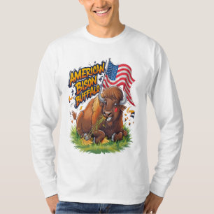 Bison mit US-Flagge im Gras T-Shirt