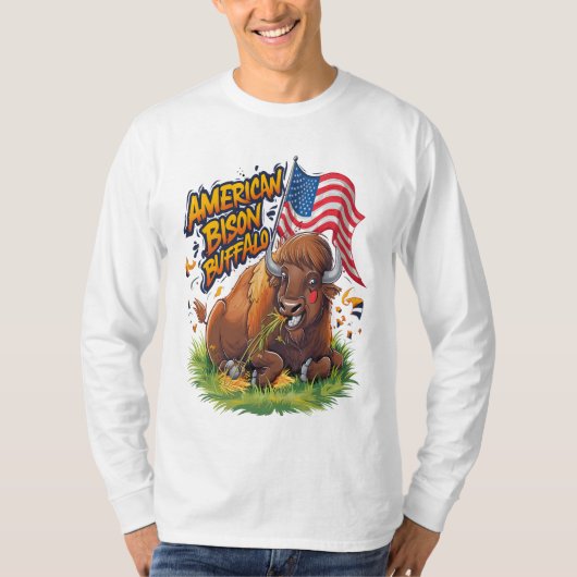 Bison mit US-Flagge im Gras T-Shirt (Vorderseite)