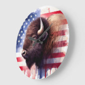 Bison mit USA-Flagge Große Wanduhr (Winkel)