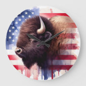 Bison mit USA-Flagge Große Wanduhr (Vorderseite)