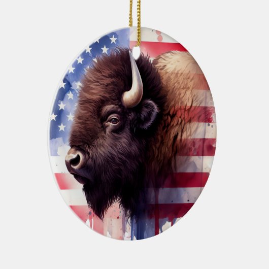 Bison mit USA-Flagge Keramik Ornament (Rechts)