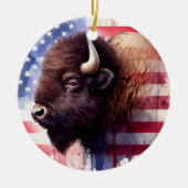Bison mit USA-Flagge Keramik Ornament (Vorne)