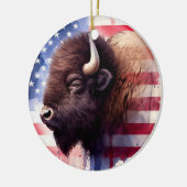 Bison mit USA-Flagge Keramik Ornament (Links)
