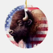 Bison mit USA-Flagge Keramik Ornament (Hinten)
